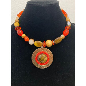 C 1946 Orange with Tigers Eye Choker style necklace